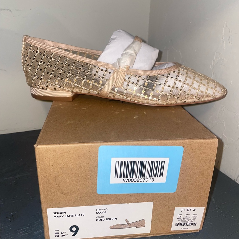 J. Crew Gold Sequin Flats